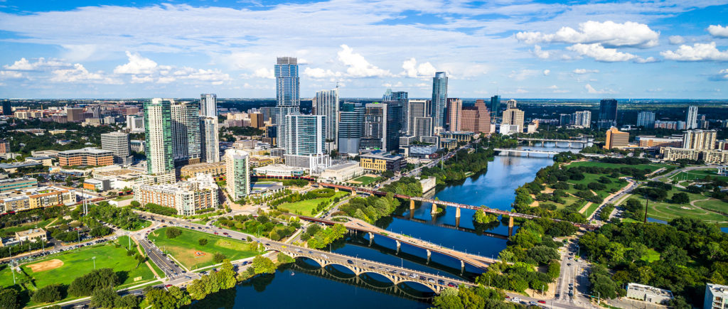 Austin Texas Aerial drone view above City Panoramic Panorama Afternoon ...